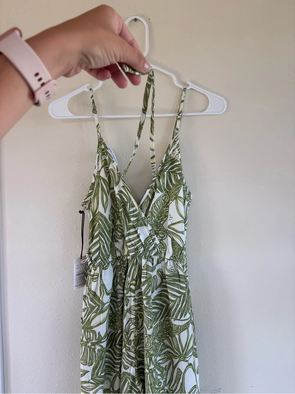 NWT Sincerely Jules Women Small Tropical Leaf Print Wide Leg Jumpsuit Belt Linen